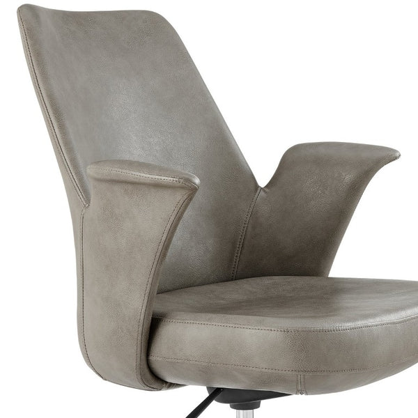 EuroStyle Lise Swivel Executive Chair Distressed Leatherette Upholstery Matte Steel Base Modern Office 30592-LTGRY