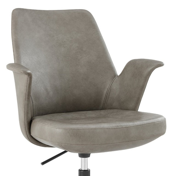 EuroStyle Lise Swivel Executive Chair Distressed Leatherette Upholstery Matte Steel Base Modern Office 30592-LTGRY