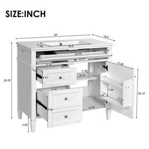 English Elm 36'' Modern Bathroom Vanity With Ceramic Sink, Soft-Close Drawers, Ample Storage & Elegant Design N710P230246K
