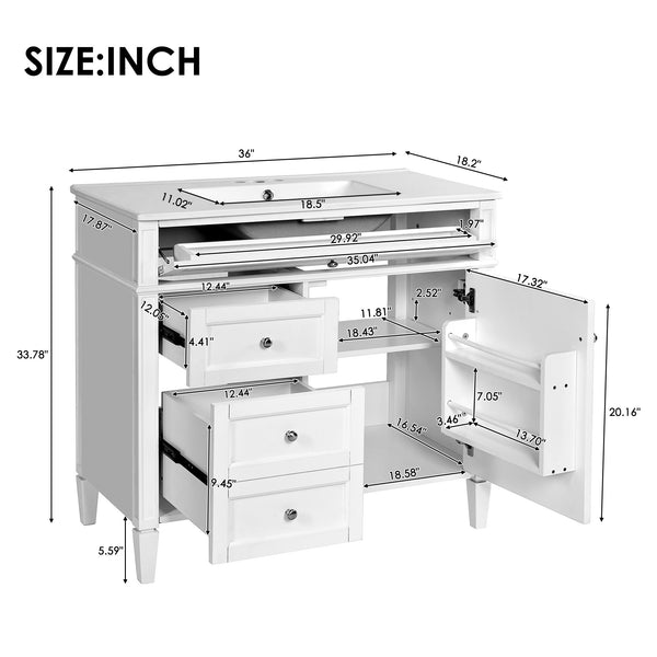 English Elm 36'' Modern Bathroom Vanity With Ceramic Sink, Soft-Close Drawers, Ample Storage & Elegant Design N710P230246K