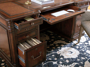 Lexington Sligh Morgan Executive Desk - Traditional Cherry Design With Faux Leather Surface & Ample Storage Solutions Vernon Wood 305-400