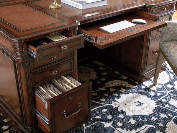 Lexington Sligh Morgan Executive Desk - Traditional Cherry Design With Faux Leather Surface & Ample Storage Solutions Vernon Wood 305-400