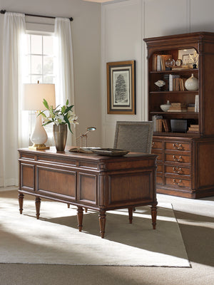Lexington Sligh Wesley Desk: Elegant Cherry Veneer Design With Faux Leather Surface And Ample Storage For Home Office Vernon Wood 305-402