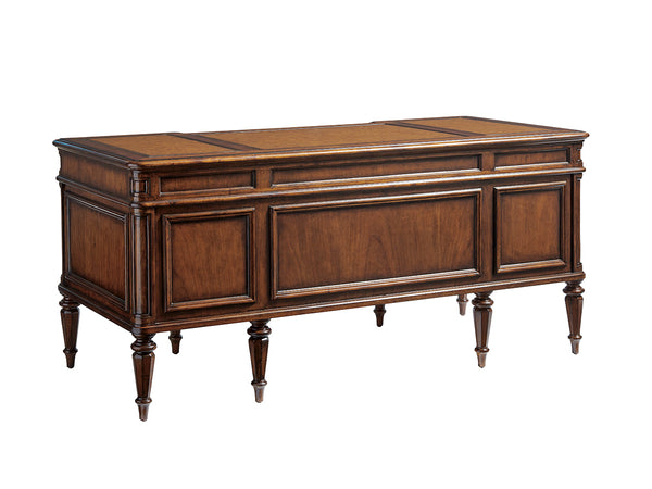 Lexington Sligh Wesley Desk: Elegant Cherry Veneer Design With Faux Leather Surface And Ample Storage For Home Office Vernon Wood 305-402