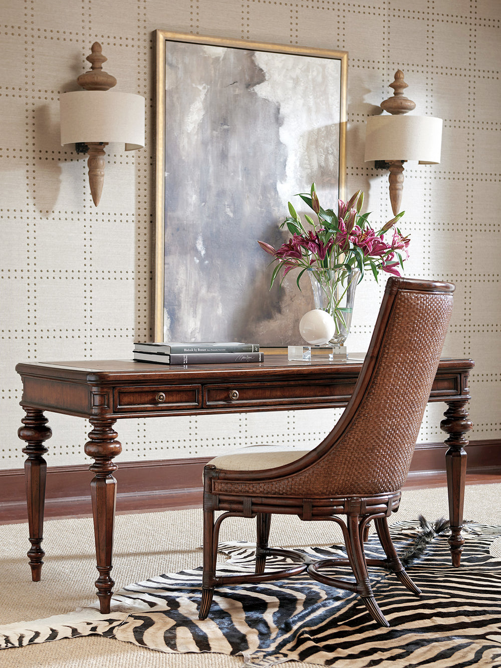 Lexington Sligh Rosslyn Writing Desk - Elegant Cherry Veneer Design With Faux Leather Surface And Self-closing Drawers Vernon Wood 305-412