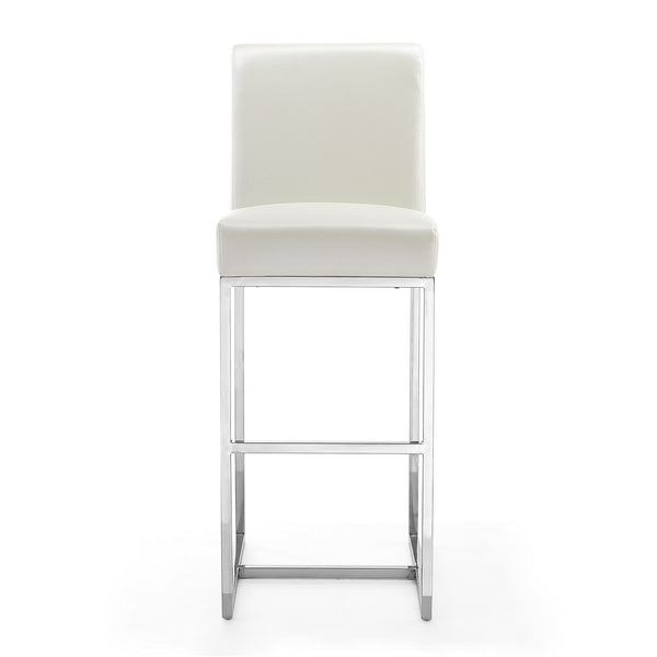 English Elm Element Metal Upholstered Barstool Pearl White — Chrome Stainless Steel Frame, Faux Leather Seat, 29.5" Height B365P398073