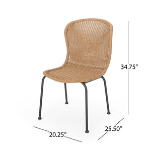 English Elm Boho Faux Rattan Outdoor Dining Chairs Wicker Weave Scroll Back Patio Set of 2 66899.00LBRN