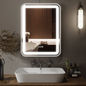 English Elm Bathroom LED Vanity Mirror 36x28 with Anti-Fog, Dimmable 3-Color Temp, Memory Function, Silver Frame T3177P284024