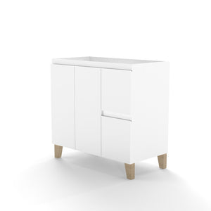 English Elm 36-inch Glossy White Bathroom Vanity Cabinet with Soft Close Drawers and Wood Feet W3151P381850