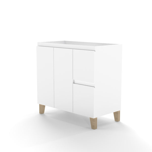 English Elm 36-inch Glossy White Bathroom Vanity Cabinet with Soft Close Drawers and Wood Feet W3151P381850