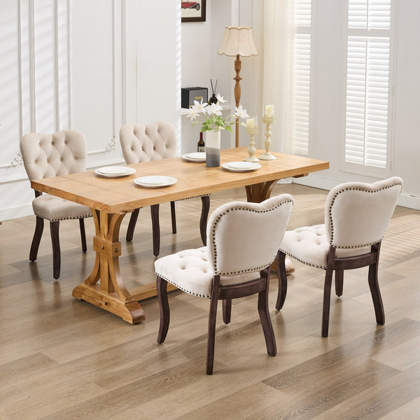 English Elm French Vintage Tufted Upholstered Dining Chair with High-Density Foam, Solid Wood Frame, 300lb Capacity Beige W1143P214540