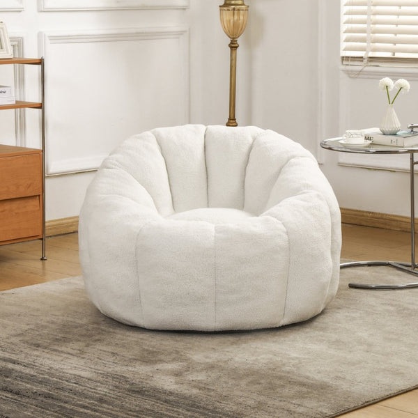 English Elm Bean Bag Lounge Chair Faux Fur Memory Foam Armrests Ergonomic Seat for Adults White W2200P239859