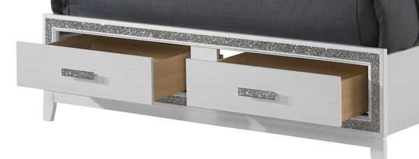 English Elm Haiden Queen Bed with LED-Illuminated Panel Headboard, Silver Trim & Under-Bed Storage Drawers White 29 L x 21 W x 13 H B2726S00139