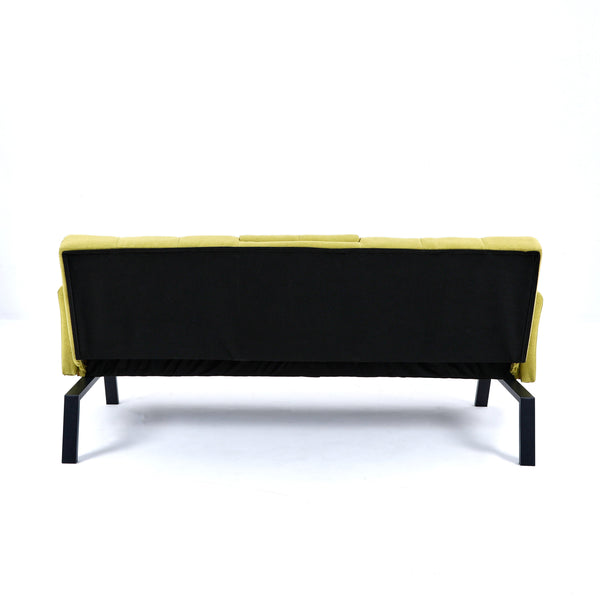 English Elm 70-inch Foldable Cotton Linen Sofa Bed with Cup Holder & Side Storage, Space-Saving 2-Seater Design Green W3371P337200