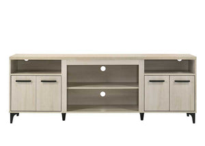 English Elm Tropea 58 Inch Open Shelf Media Console with Oak Finish and Cord Management B2749P413263