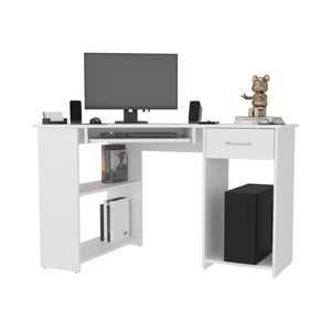 English Elm EKKO L-Shaped Corner Computer Desk with Drawer, Shelves & CPU Compartment, Scratch-Resistant Workstation White 51.97 L x 29.13 W x 3.15 H B128P387079