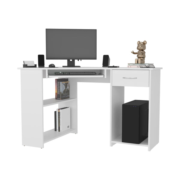 English Elm EKKO L-Shaped Corner Computer Desk with Drawer, Shelves & CPU Compartment, Scratch-Resistant Workstation White 51.97 L x 29.13 W x 3.15 H B128P387079