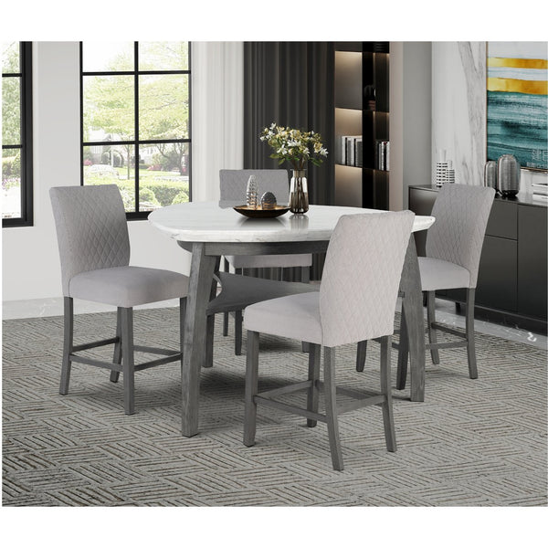 English Elm JASMINE Grey Fabric Barstools Kit of 2 — Padded Microsuede Seats, Solid Wood Block Legs, 22" Arm Height B201P291540