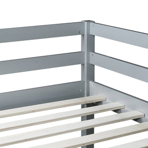 English Elm Full Rubber Wood Loft Bed with Ladder and Under-Bed Storage Space, Sturdy Minimalist Design for Comfort Grey W504P283515