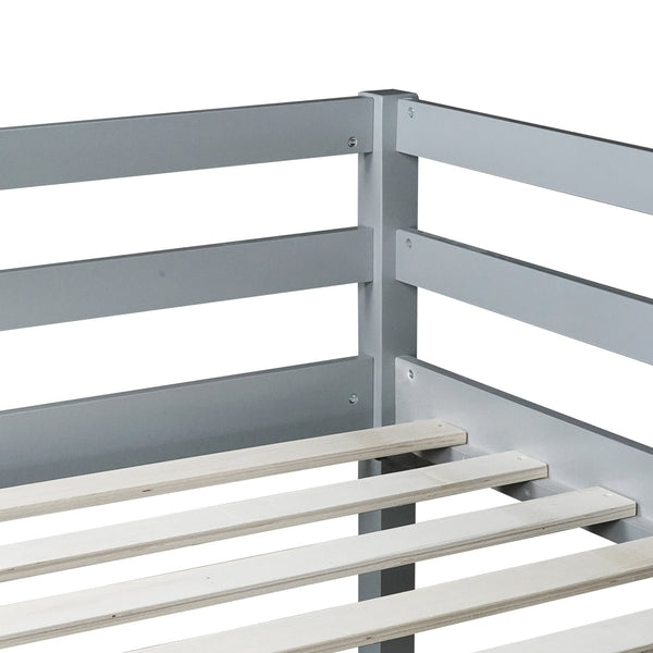 English Elm Full Rubber Wood Loft Bed with Ladder and Under-Bed Storage Space, Sturdy Minimalist Design for Comfort Grey W504P283515