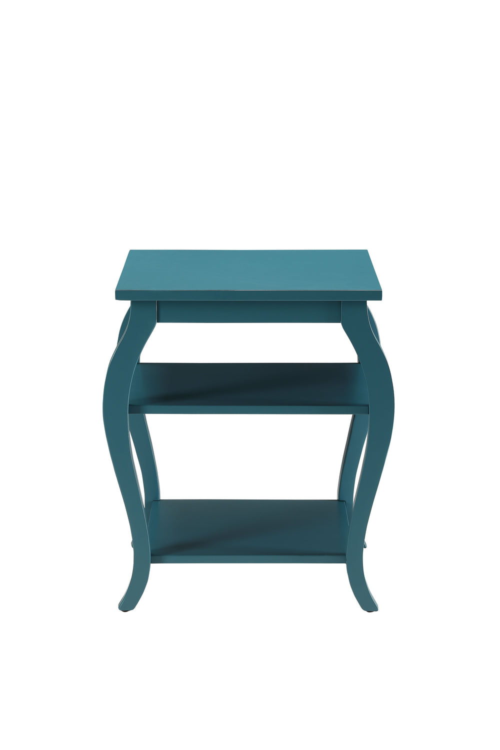 English Elm Becci Teal Finish Accent Table with 2 Open Shelves, Wooden Cabriole & Square Legs, Durable MDF Top B2726P277919