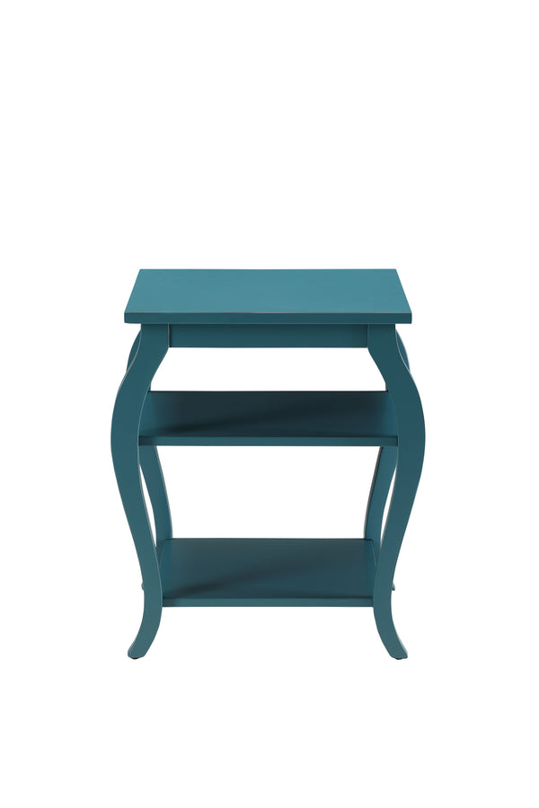 English Elm Becci Teal Finish Accent Table with 2 Open Shelves, Wooden Cabriole & Square Legs, Durable MDF Top B2726P277919