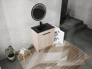 English Elm 42 Inch Freestanding Bathroom Vanity With Black Ceramic Sink & Ample Storage, Soft-Close Doors W999S00305