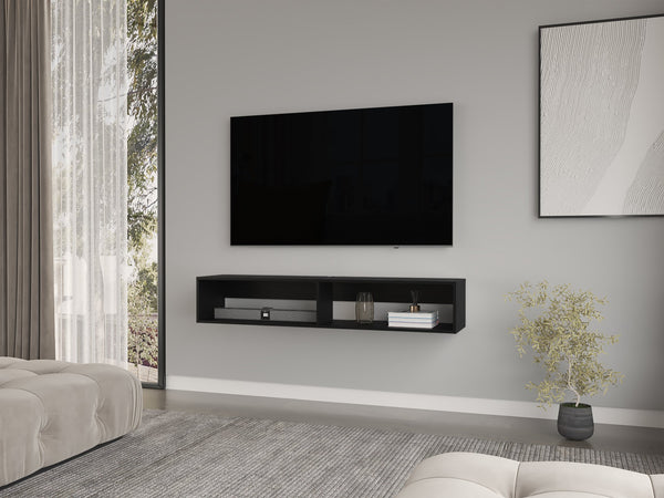English Elm Floating Tv Stand Moore Black — Sleek Wall-Mounted Engineered Wood Media Console with 2 Shelves, Cable Management, Durable Design and Versatile Use B092P225202
