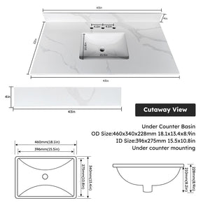 English Elm 43-inch Carrara Quartz Vanity Top Undermount Sink Backsplash Stain Resistant Bath W2699P459408