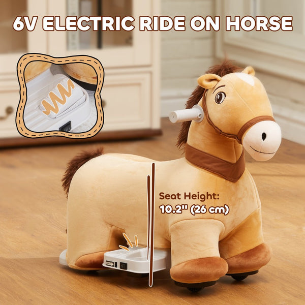 English Elm Qaba Battery Powered Toddler Ride on Pony with Music Soft Touch Foam Seat Pu Wheels Brown W2225P249818