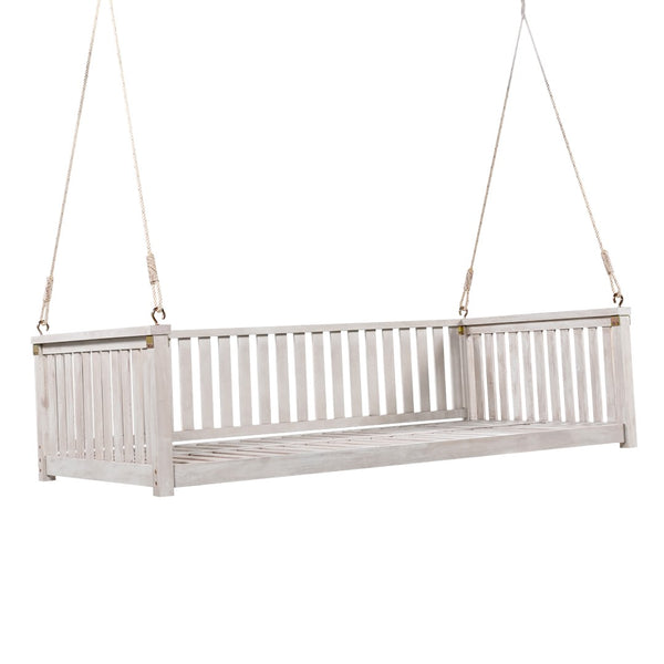 English Elm Topmax Acacia Wood Porch Swing Bed Sloped Frame Outdoor Lounger for Backyard Patio White WF319383AAK