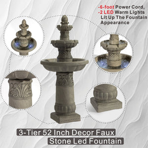 English Elm 3-tier Cascading Resin Fountain with Led Lights for Patio Garden or Indoor Use W853P412665