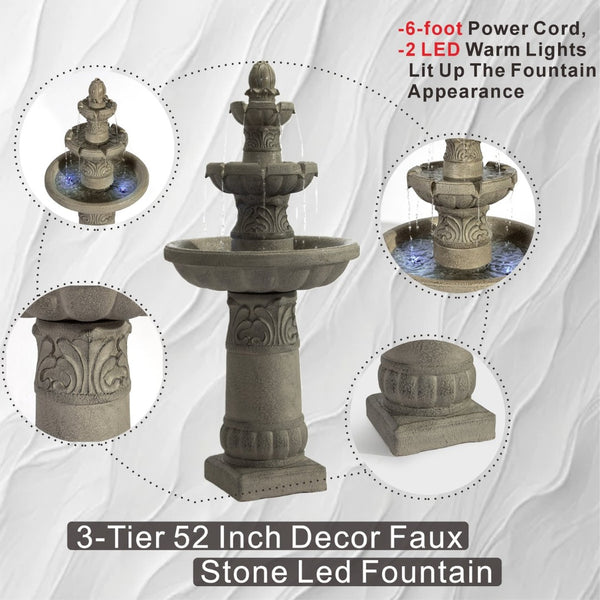 English Elm 3-tier Cascading Resin Fountain with Led Lights for Patio Garden or Indoor Use W853P412665
