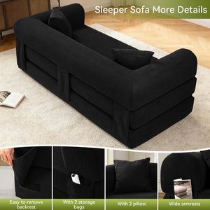 English Elm Convertible Corduroy Sleeper Sofa Queen Fold Out Bed with Dual Storage Pockets Dark Gray W3396P483183