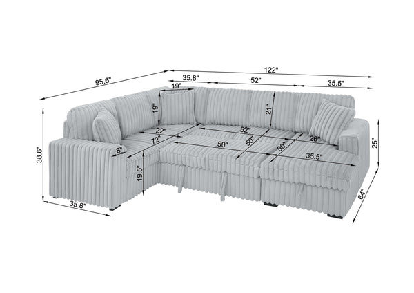 English Elm 122 Plush U-Shape Sectional Sofa Bed with USB Ports, Hidden Storage Chaise & Spacious Armrest Comfort Grey W1417S00079