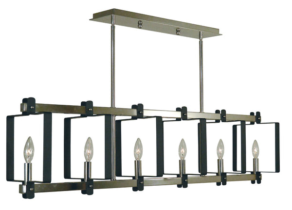 Framburg 6-light Modern Geometric Camille Island Chandelier - Bold Design, Handmade Quality, Usa-made Elegance Polished Nickel With Matte Black Accents Metal 3060 Pn/Mblack