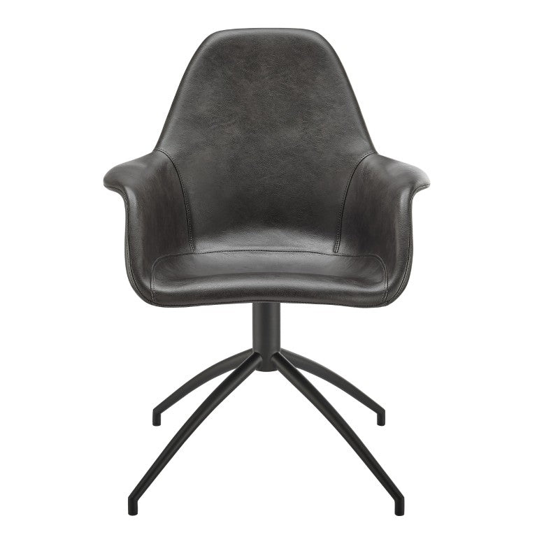 EuroStyle Ralph Swivel Accent Chair Distressed Leatherette Upholstery Modern Office Lounge Seat 30602-DKGRY