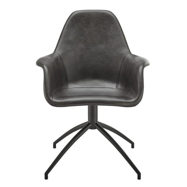 EuroStyle Ralph Swivel Accent Chair Distressed Leatherette Upholstery Modern Office Lounge Seat 30602-DKGRY