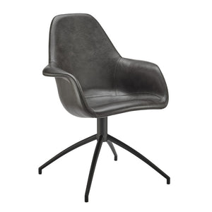 EuroStyle Ralph Swivel Accent Chair Distressed Leatherette Upholstery Modern Office Lounge Seat 30602-DKGRY