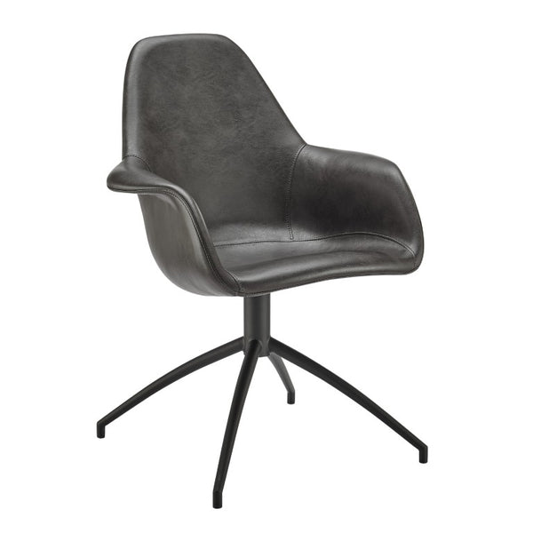 EuroStyle Ralph Swivel Accent Chair Distressed Leatherette Upholstery Modern Office Lounge Seat 30602-DKGRY
