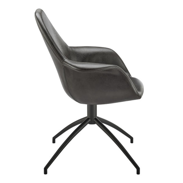 EuroStyle Ralph Swivel Accent Chair Distressed Leatherette Upholstery Modern Office Lounge Seat 30602-DKGRY