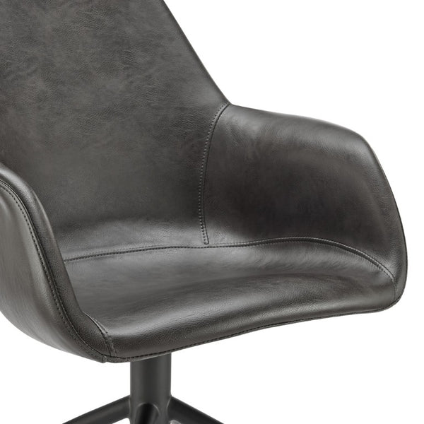 EuroStyle Ralph Swivel Accent Chair Distressed Leatherette Upholstery Modern Office Lounge Seat 30602-DKGRY