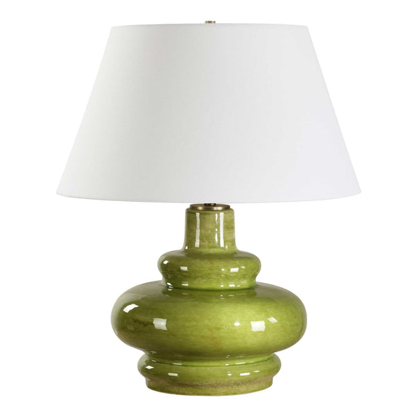 Uttermost Penny Porcelain Table Lamp Moss Green Glaze with Brass Accents and Linen Shade