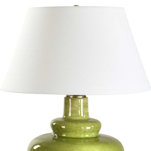 Uttermost Penny Porcelain Table Lamp Moss Green Glaze with Brass Accents and Linen Shade
