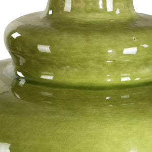 Uttermost Penny Porcelain Table Lamp Moss Green Glaze with Brass Accents and Linen Shade