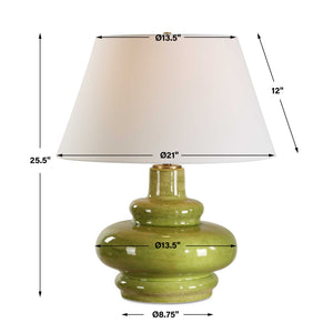 Uttermost Penny Porcelain Table Lamp Moss Green Glaze with Brass Accents and Linen Shade