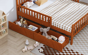 English Elm Full Wood Platform Bed with Headboard, Guardrails & Underbed Storage Drawers – Sturdy Pine Frame, 450LB Capacity Walnut 78.25 L x 18.5 W x 6 H N733P172700D
