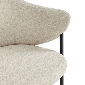 Mette Elegant Beige Fabric Armchair with Unique Three-Legged Design for Stylish Comfort