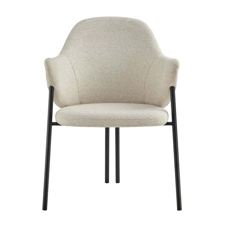 EuroStyle Mette Sculptural Accent Chair Beige Upholstery Curved Silhouette Matte Steel Legs 30606-BG