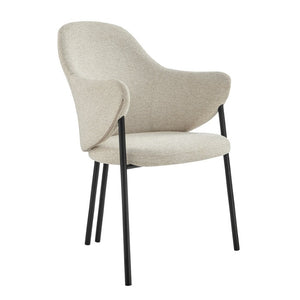 EuroStyle Mette Sculptural Accent Chair Beige Upholstery Curved Silhouette Matte Steel Legs 30606-BG